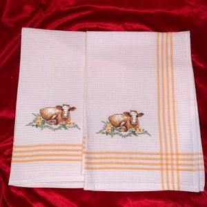 2 Embroidered Cow Tea Kitchen Towels New